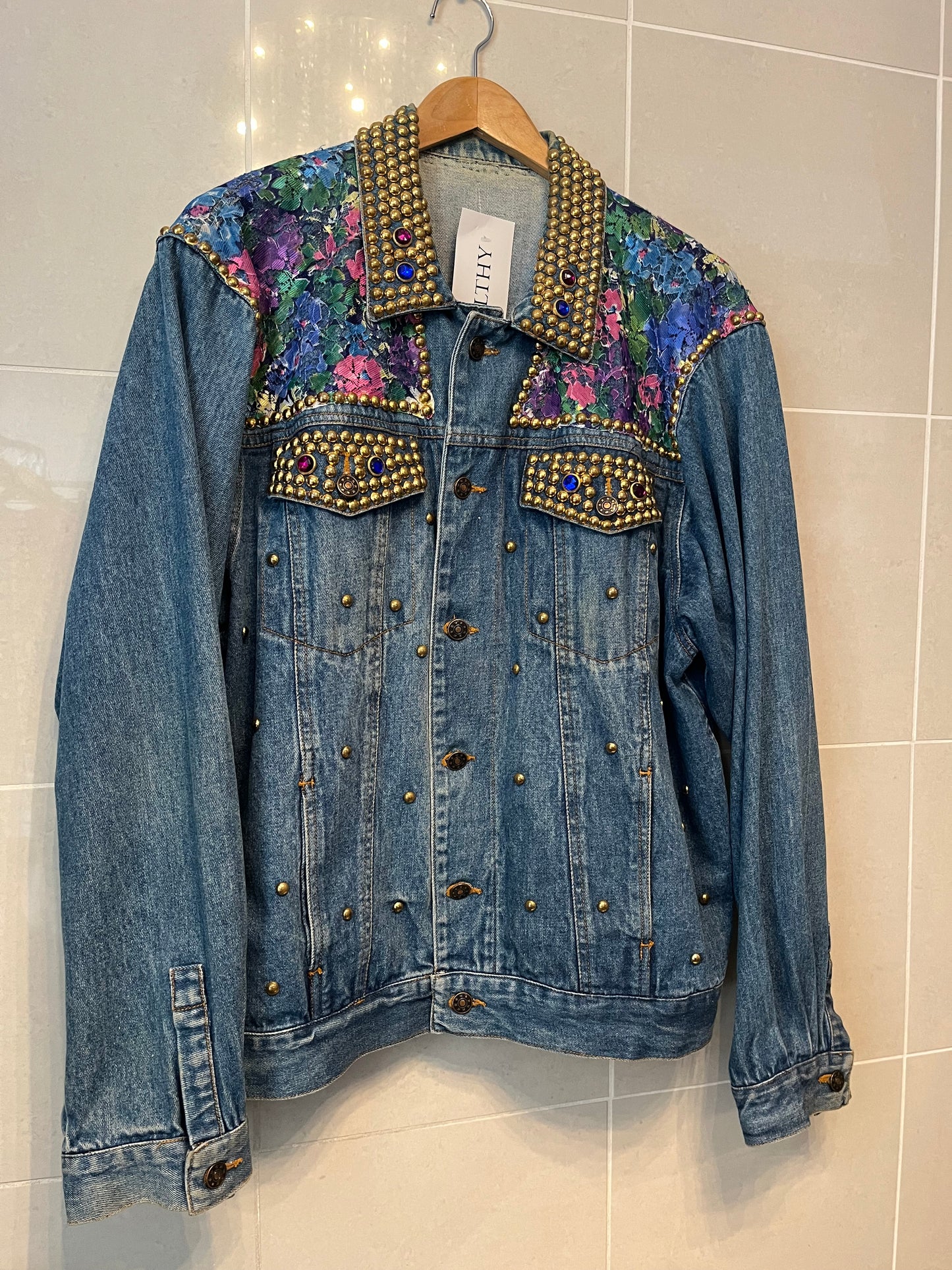 80s Studded Denim Jacket with Lace Applique