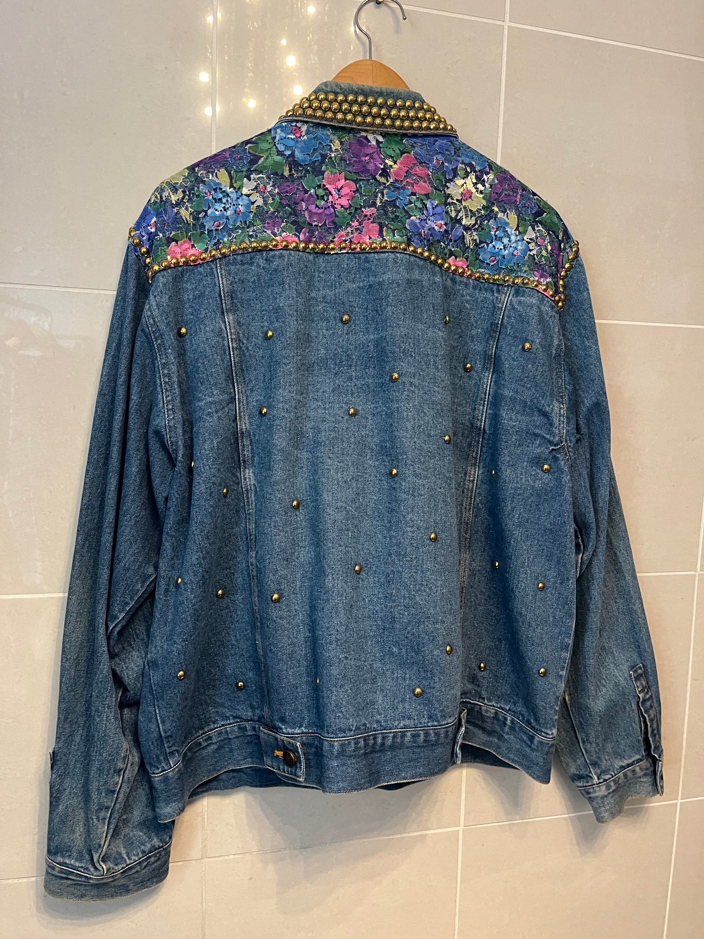 80s Studded Denim Jacket with Lace Applique