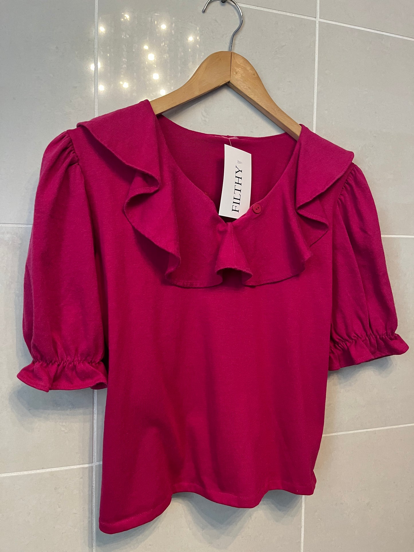 80s Cotton Hot Pink Pollyanna Ruffle Tee
