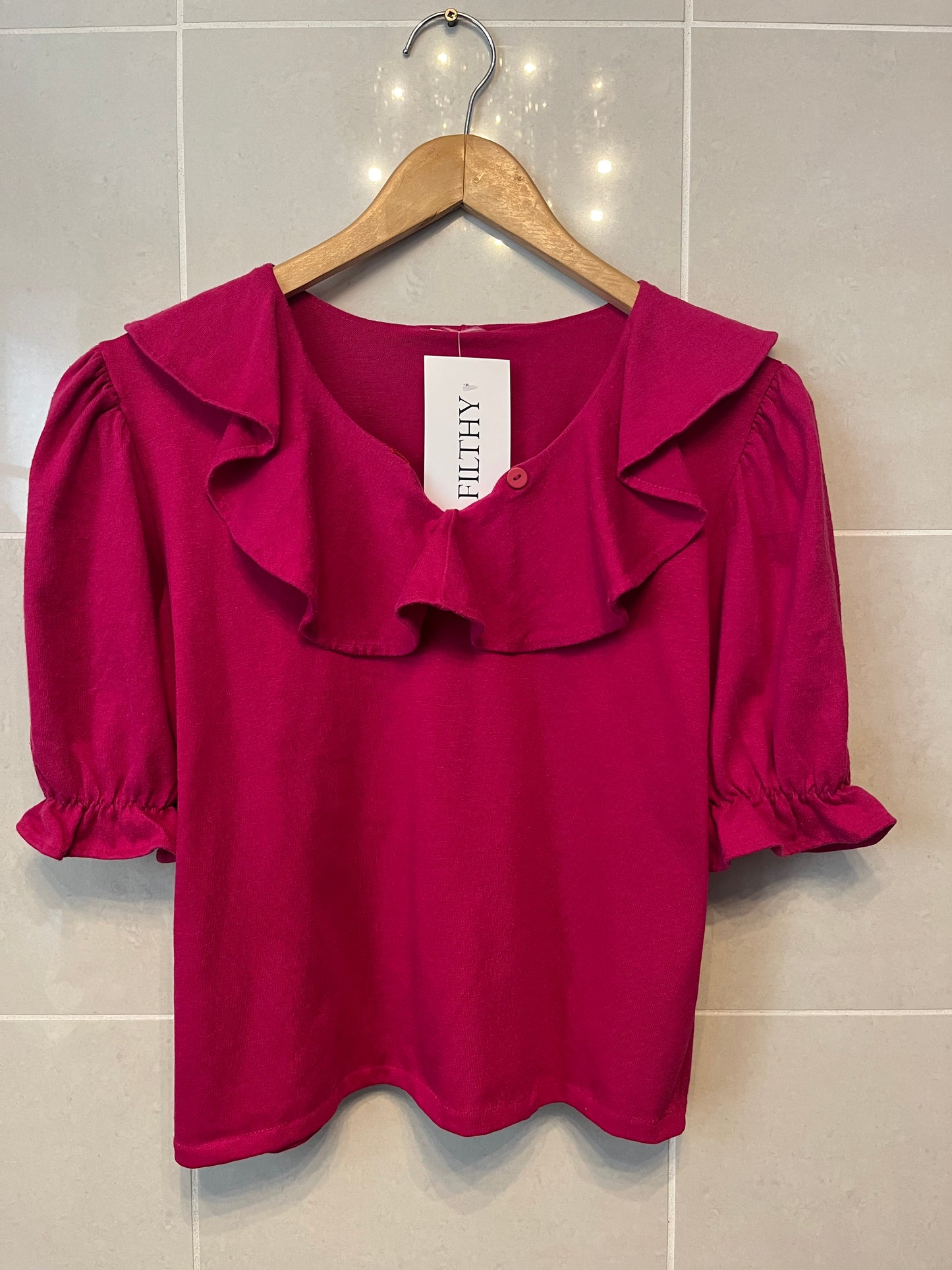 80s Cotton Hot Pink Pollyanna Ruffle Tee