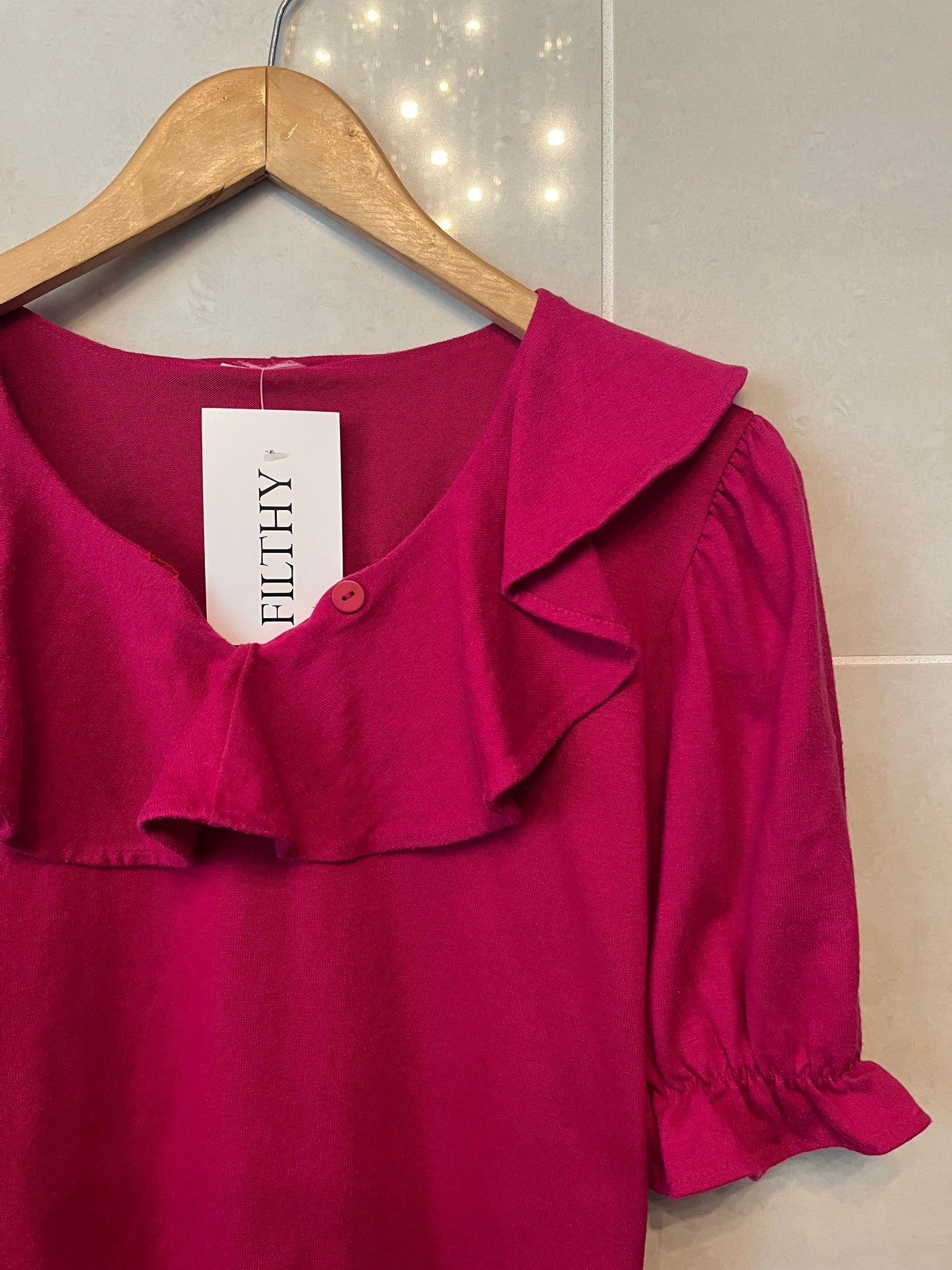 80s Cotton Hot Pink Pollyanna Ruffle Tee