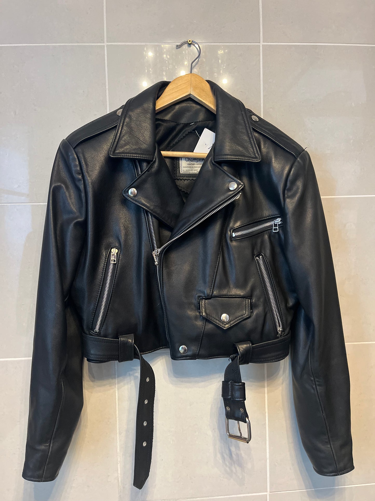80s Leather Cropped Biker Jacket - Champion Leather Goods Toronto