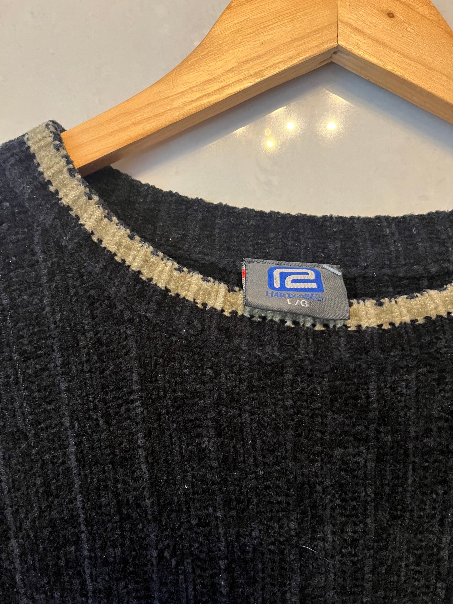 90s Ribbed Chenille Sweater – Two-Tone Stripe | Size Large
