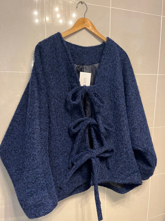 1980s Boiled Wool Batwing Tie-Front Jacket