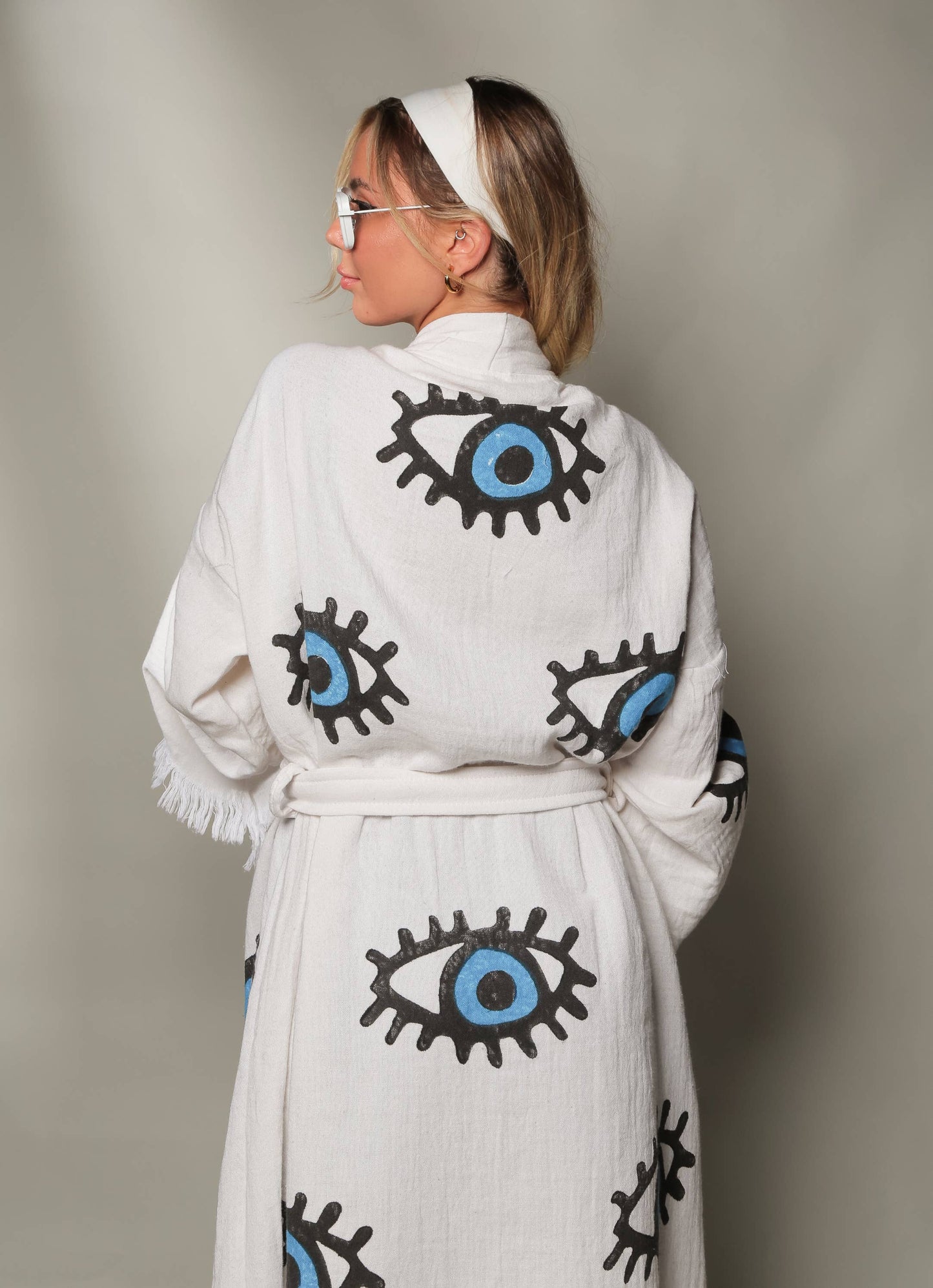 Moa - Blue Evil Eye Long Kaftan Kimono