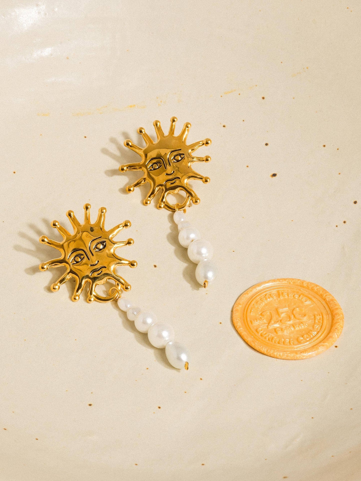 Flânerie by MAIQ - Algarve 18K Gold Non-Tarnish Sun Pearl Drop Earring