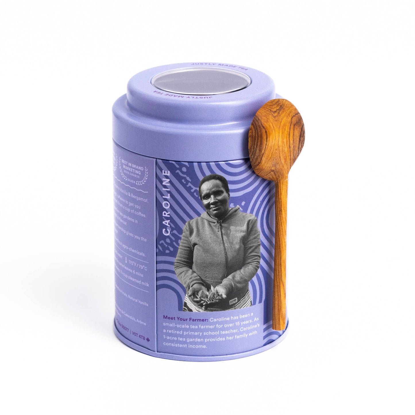 JusTea (No Import Fees to USA) - Cream Earl Grey Tin & Spoon - Organic, Fair-Trade, Black Tea