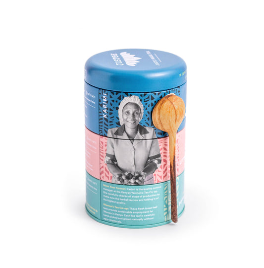 JusTea (No Import Fees to USA) - Herbal Tea Trio Tin & Spoon - Organic, Fair-Trade Tea Gift