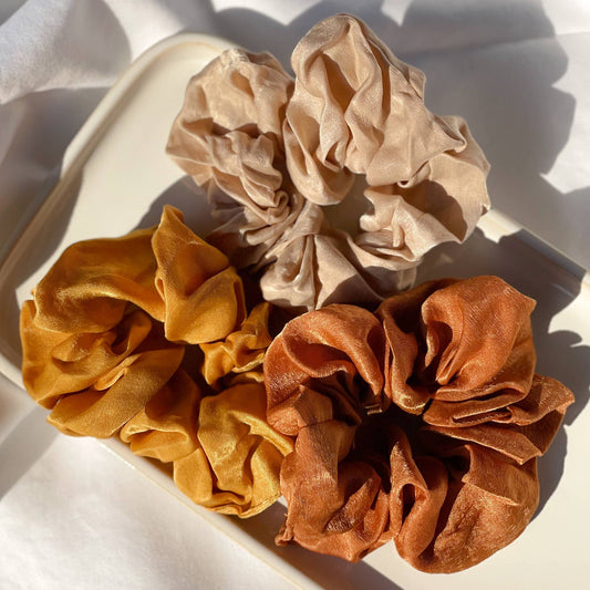 Adorro - Fall Satin Scrunchies (Set of 3)