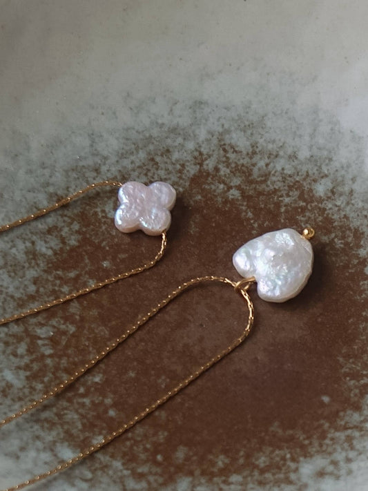 Flânerie by MAIQ - 18K Gold Non-Tarnish Freshwater Pearl Clover, Heart Necklace