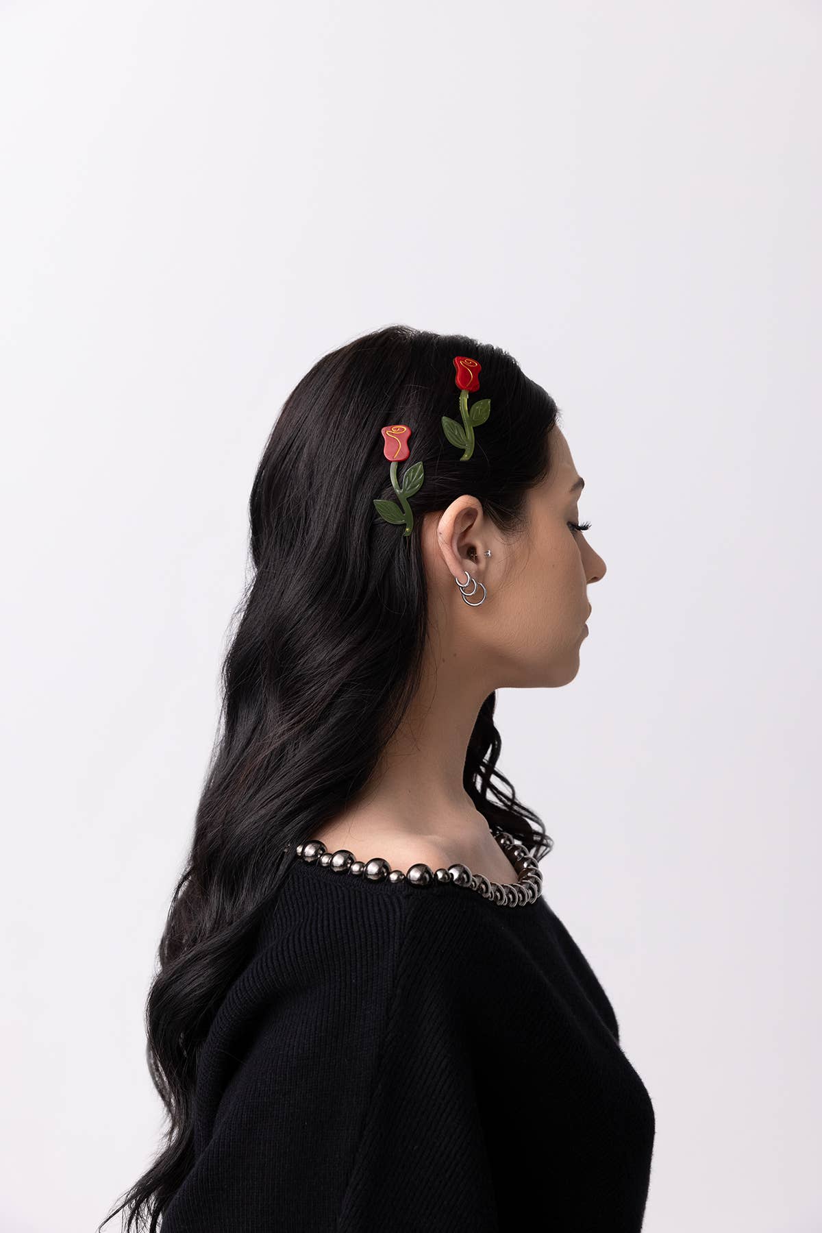 WINONA IRENE - Red Rose Acetate Barrette Hair Clip Set