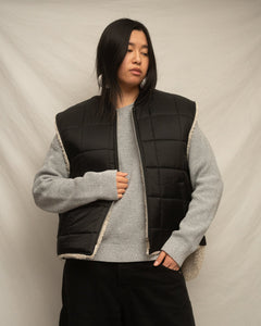 Vintage Black Sherpa Lined Puffer Vest