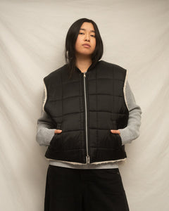 Vintage Black Sherpa Lined Puffer Vest