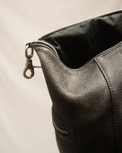 Black Leather Mini Bucket Backpack