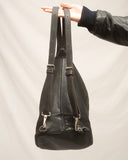 Black Leather Mini Bucket Backpack