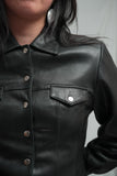 Saxony Cinched Waist Leather Button Up Shirt Jacket Large