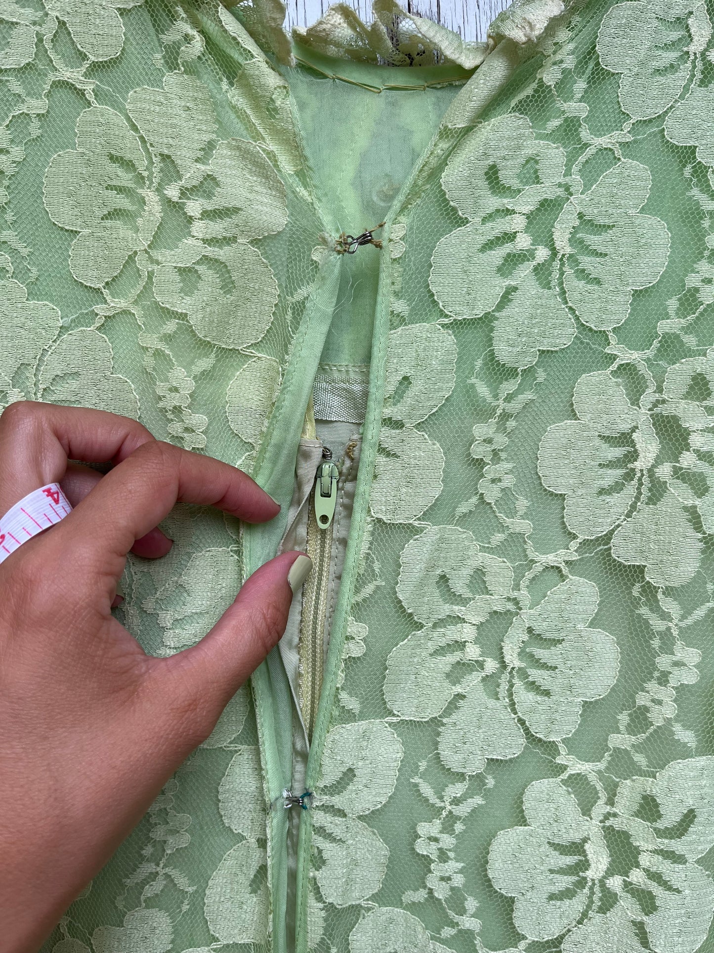 1960s - Floral Lace Green Maxi Dress With Button Detail