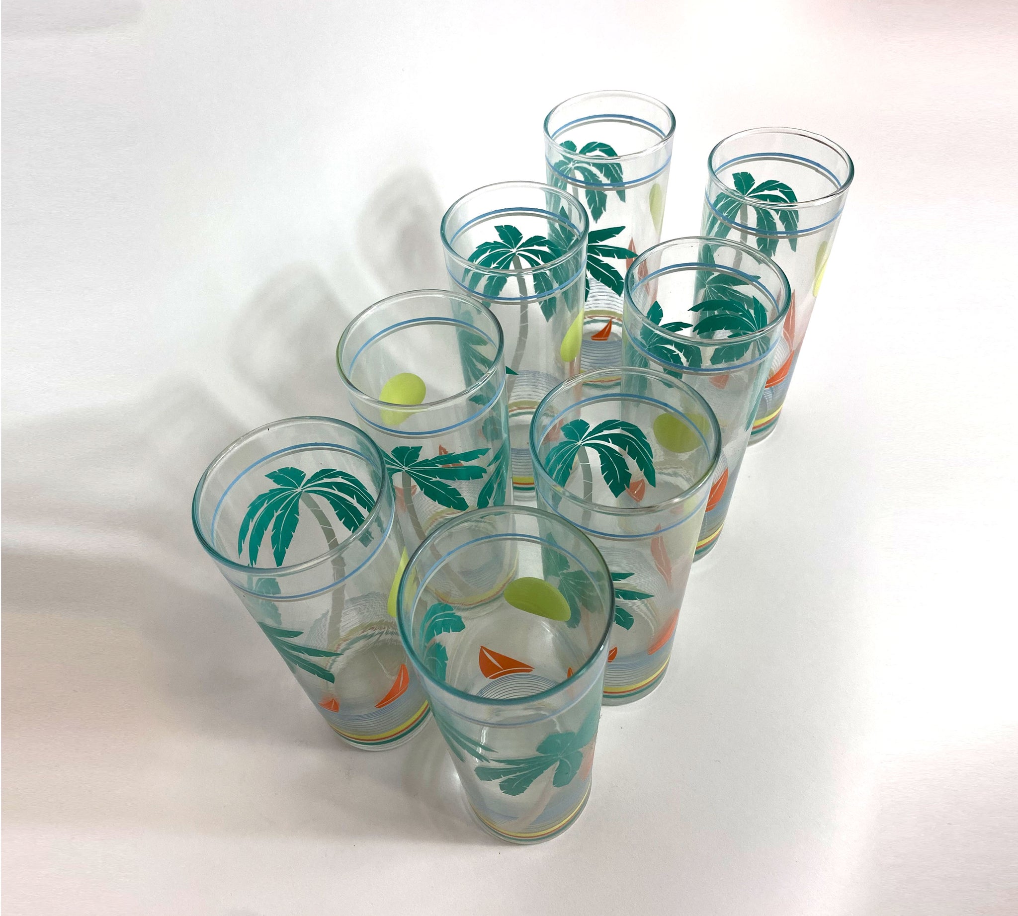 80's Tropical Palm Tree Glass Set