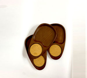 Hand Carved Wooden Coaster Set