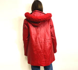 Red Leather Hooded Jacket