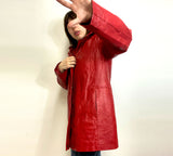 Red Leather Hooded Jacket