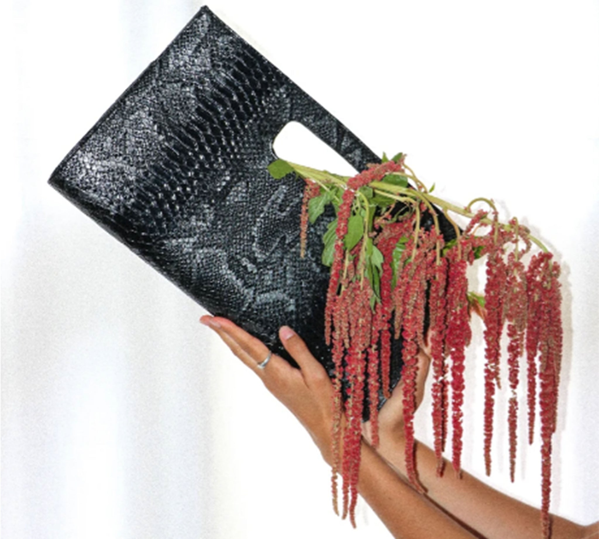 Structured Faux Snakeskin 90s Clutch
